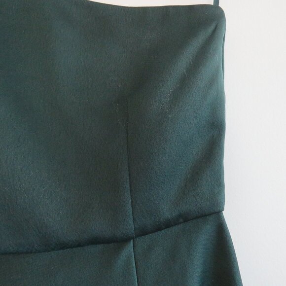 BHLDN Dylan One-Shoulder Satin Charmeuse Side-Slit Bridesmaid Gown Dark Emerald - Picture 14 of 16